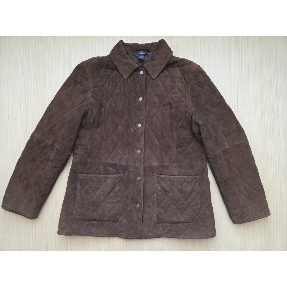 Brooks Brothers Brown Suede Leather Diamond Quilted Riding Collared Jacket 16